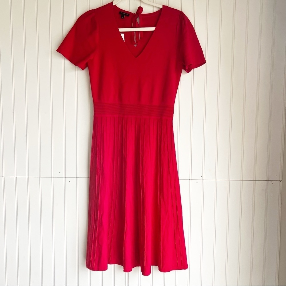 Talbots Size XS Red Pleated Flutter Sleeve Fit and Flare Knit Dress NEW! - Picture 5 of 6